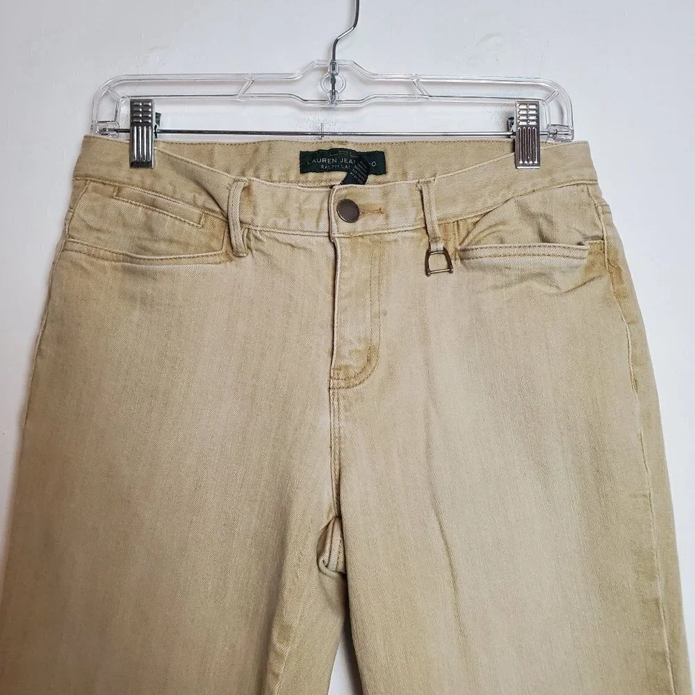 LAUREN Ralph Lauren 4 Tan Denim Riding Jeans Equestrian Cotton blend Knee‎ Patch